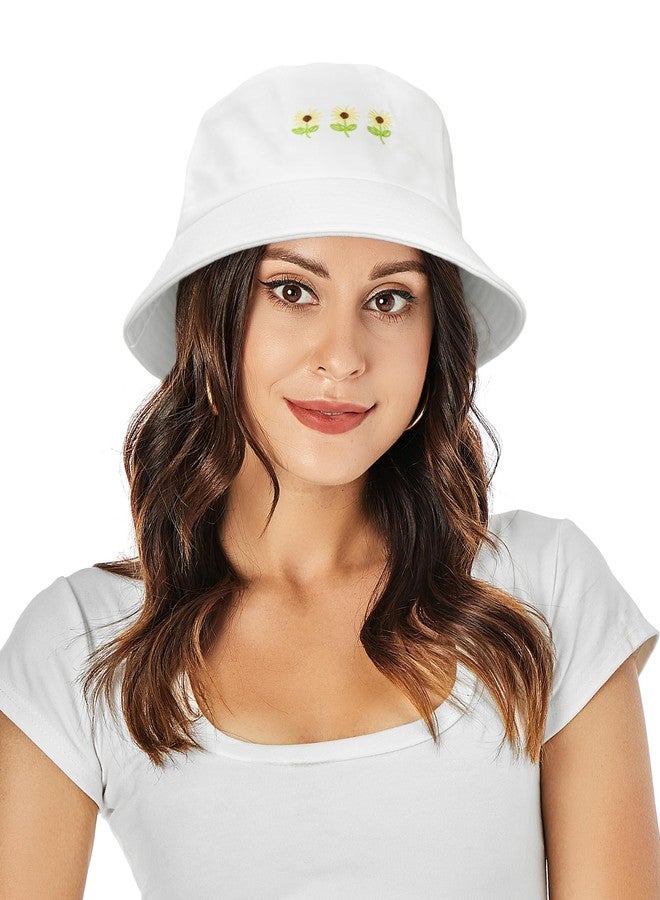 Umeepar Embroidered Bucket Hat Packable Foldable Beach Sun Hat for Women Men (Sunflowers White) - Image 2